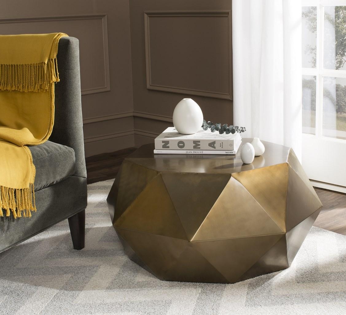 Astrid Faceted Coffee Table - Brass - Arlo Home - Image 2