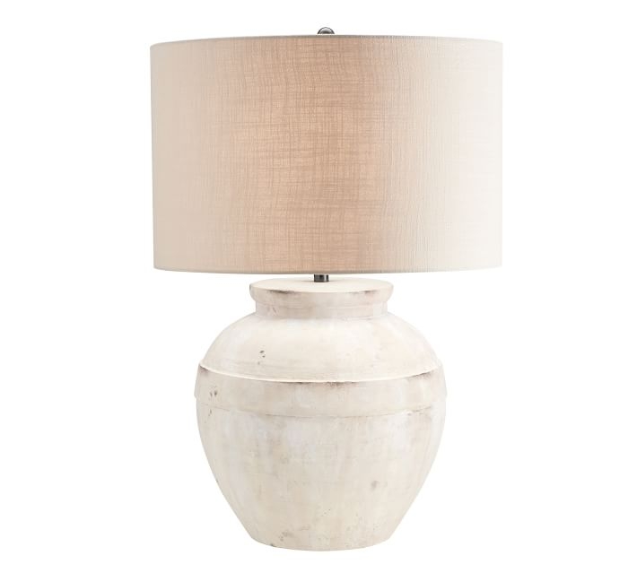 Faris Ceramic 21" Table Lamp, Ivory Base with Large Gallery Straight Sided Textured Shade, Sand - Image 0