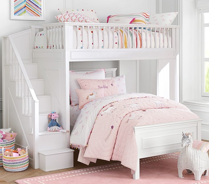 Fillmore Stair Loft Bed & Full Lower Bed Set, Simply White - Image 2