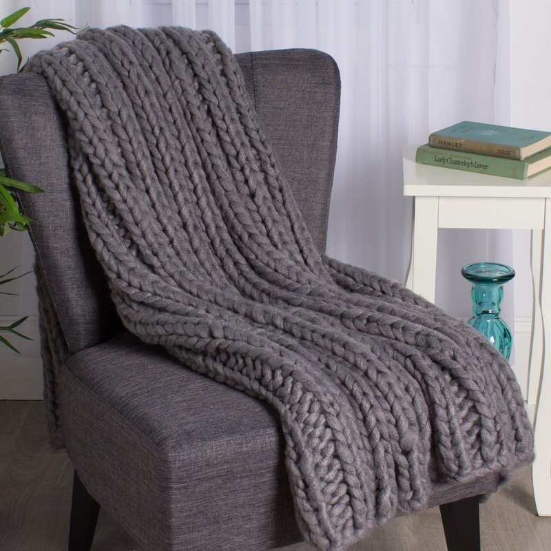 Chunky Knit Throw in Soft Gray - Image 2