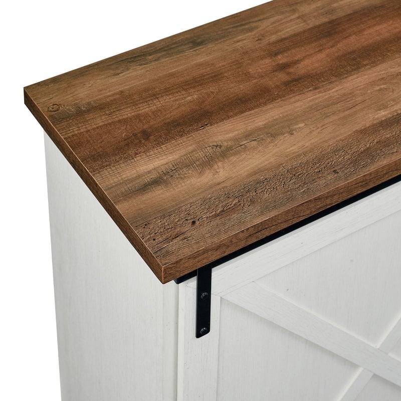 56" Sliding X Barn Door Sideboard - Rustic Oak/Brushed White - Image 3