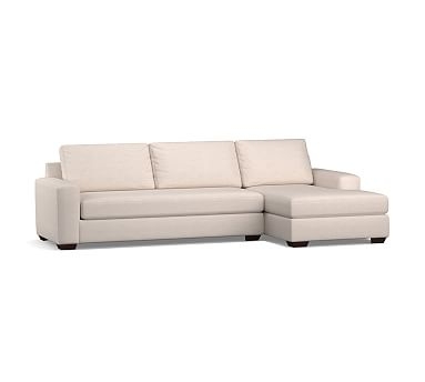 Big Sur Square Arm Upholstered Left Arm Sofa with Chaise Sectional and Bench Cushion, Down Blend Wrapped Cushions, Performance Heathered Tweed Pebble - Image 1