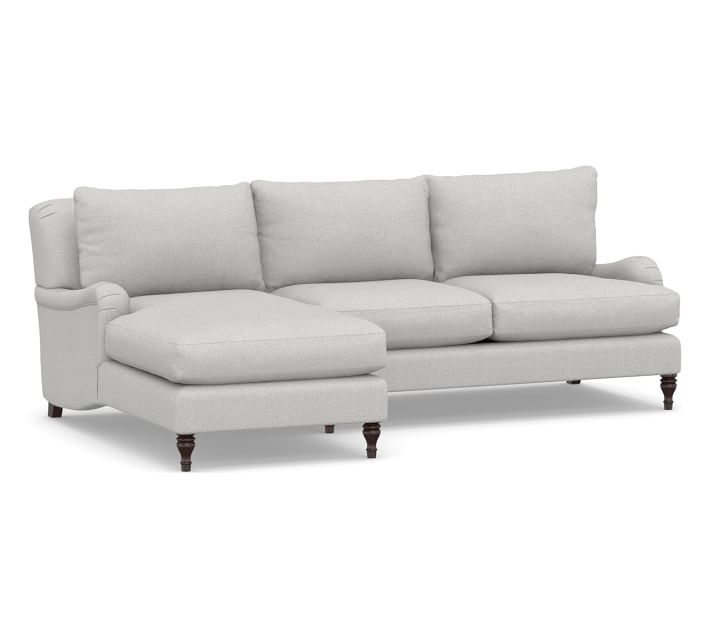 Carlisle English Arm Upholstered Right Arm Loveseat with Chaise Sectional, Polyester Wrapped Cushions, Basketweave Slub Ash - Image 0