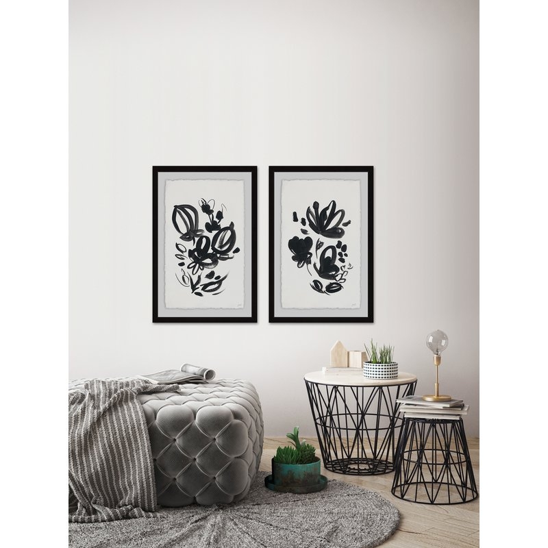 'Flower Buds' 2 Piece Framed Acrylic Painting Print Set - Image 1