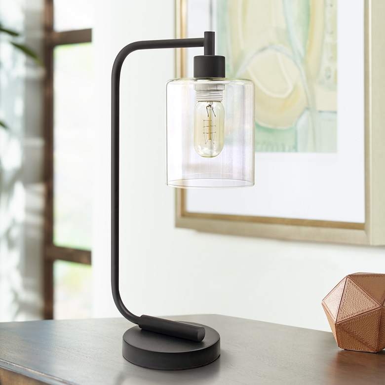 Botehlo Matte Black and Glass Shade Lantern Desk Lamp - Image 2