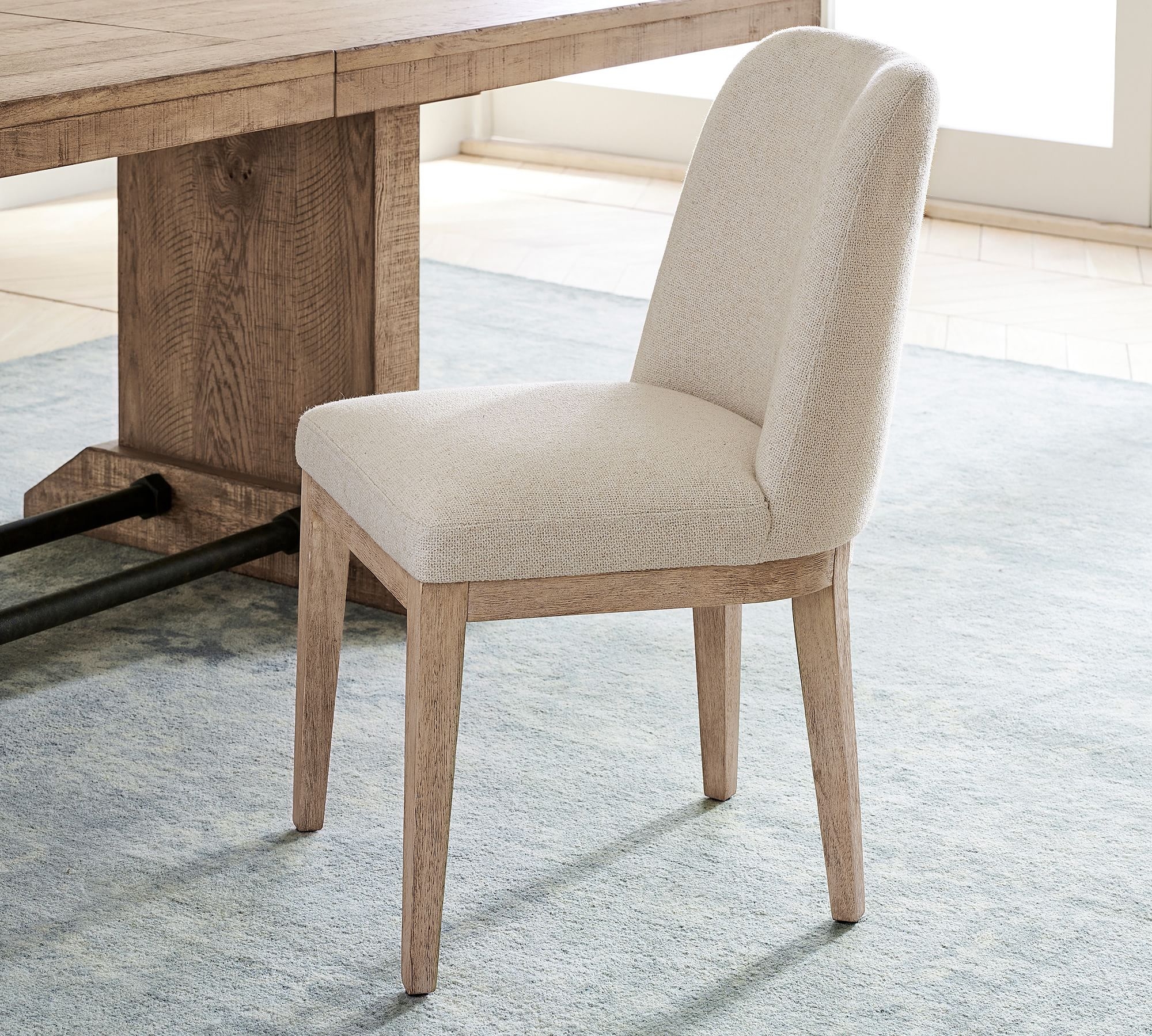 Layton Upholstered Side Dining Chair, Seadrift Legs, Performance Boucle Oatmeal - Image 1