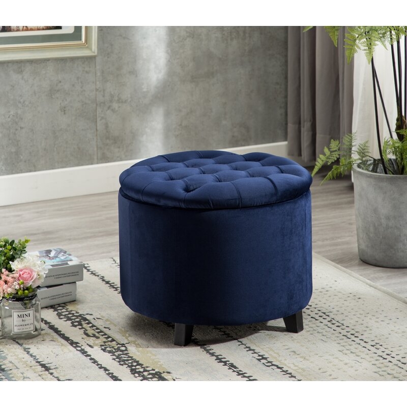 Briana 20'' Wide Velvet Tufted Round Storage Ottoman with Storage - Image 0