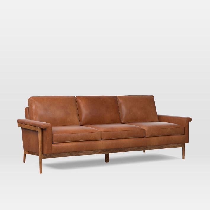 Leon Wood Frame Leather Sofa (82") - Image 0