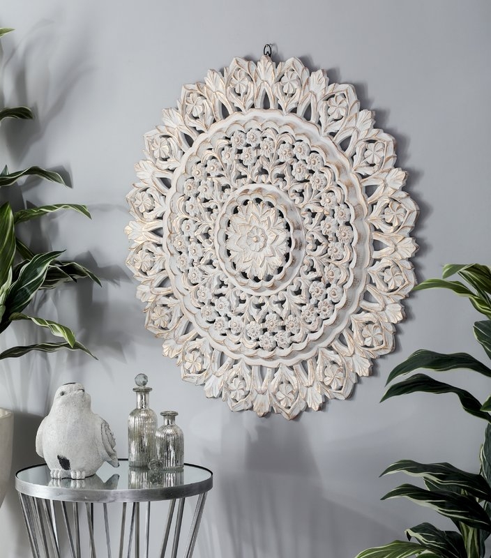 Modern Floral Inspired Round Pine Wall Decor - Image 0