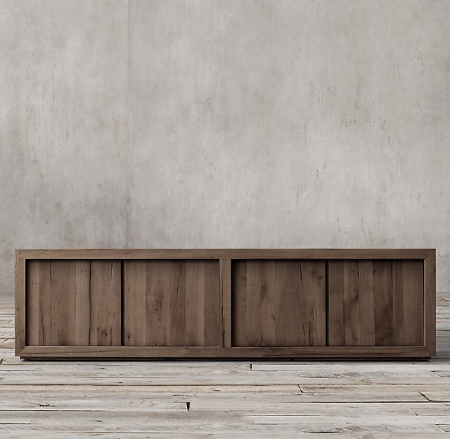 RECLAIMED RUSSIAN OAK PANEL MEDIA CONSOLE - 80" - Reclaimed Brown Oak - Image 0