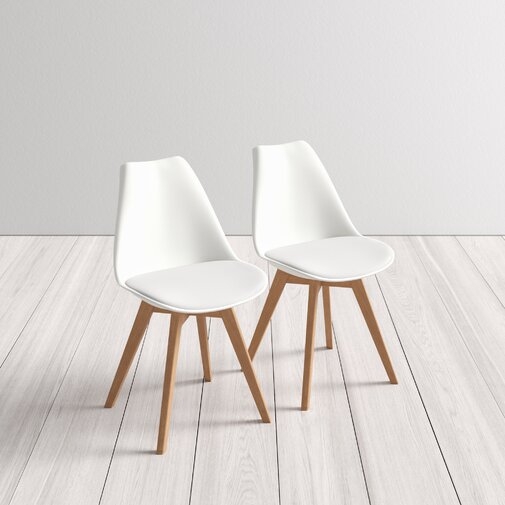 Kurt Solid Wood Upholstered Dining Chair (Set of 2) - White frame, white upholstery, natural leg - Image 3