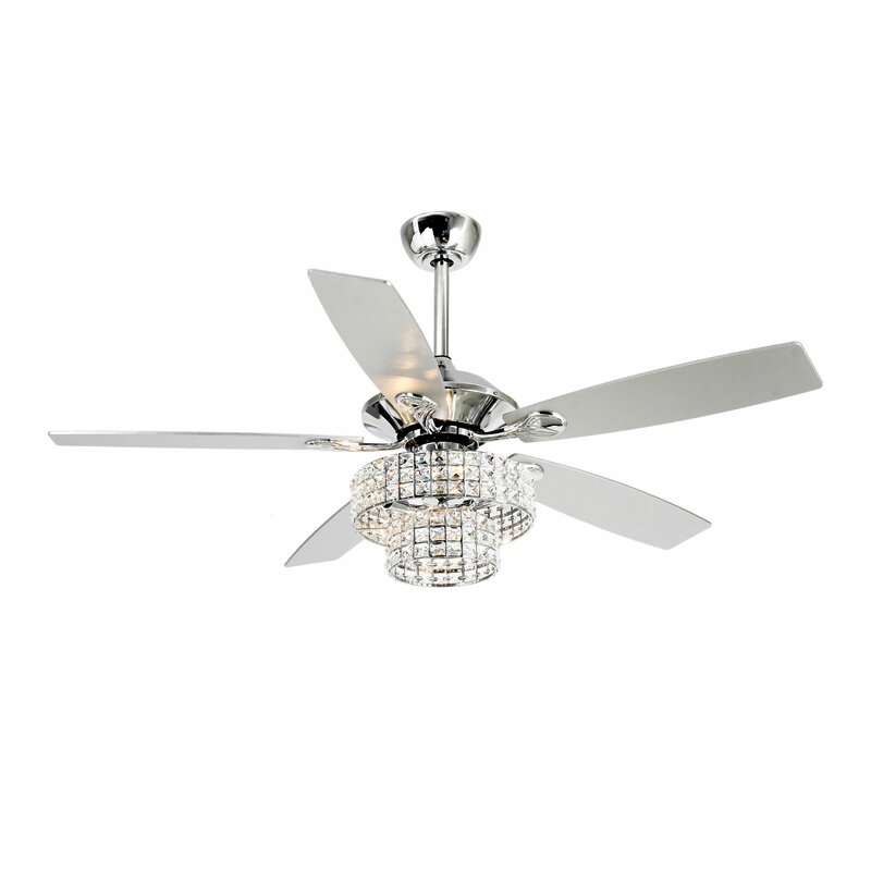 52" Amhold 5 - Blade Crystal Ceiling Fan with Remote Control and Light Kit Included - Image 0