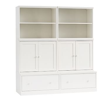 Cameron 2 Bookcase Cubbies, 2 Cabinets, 2 Drawer Bases, Simply White, UPS - Image 0