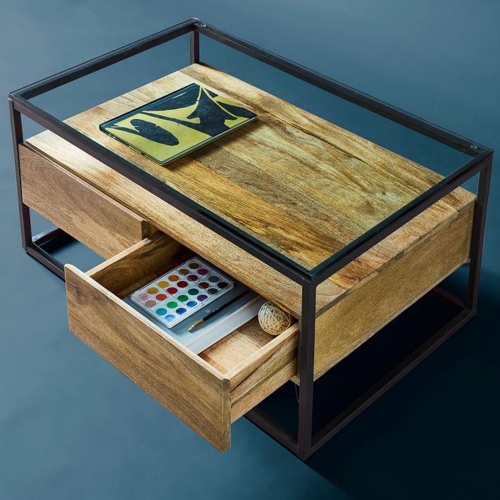 Box Frame Storage Coffee Table - Raw Mango / Antique Bronze - Image 2