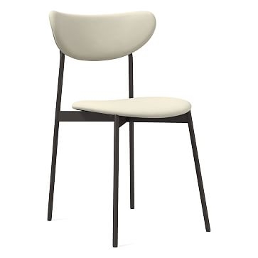 Modern Petal Fully Upholstered Dining Chair, Vegan Leather, Snow, Antique Bronze - Image 0