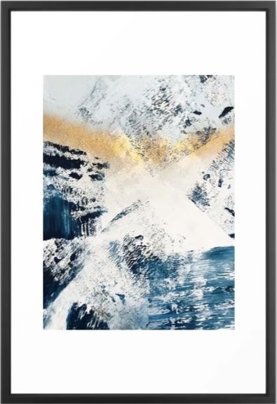 Sunset [1]: a bright, colorful abstract piece in blue, gold, and white, vector black, 26x38 - Image 0