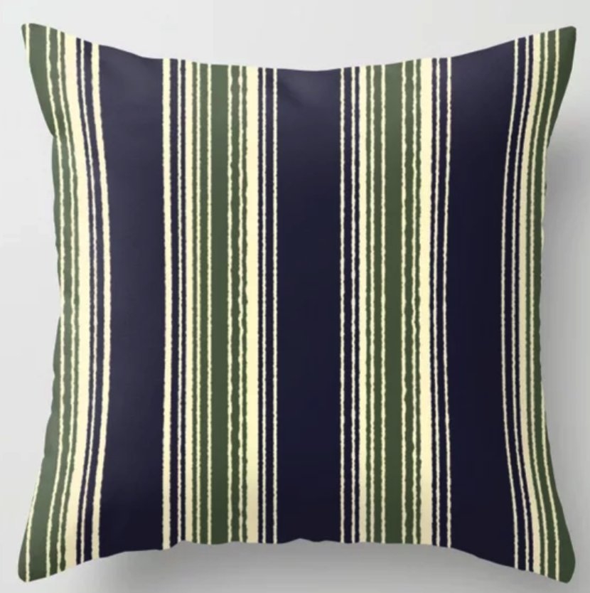 Navy blue and sage green stripes Throw Pillow - Indoor - 20x20 with insert - Image 0