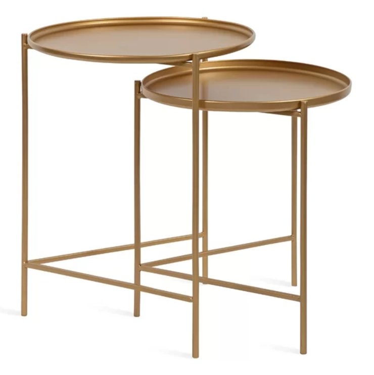 Petersburg Round Metal 2 Piece Nesting Tables; Gold - Image 2