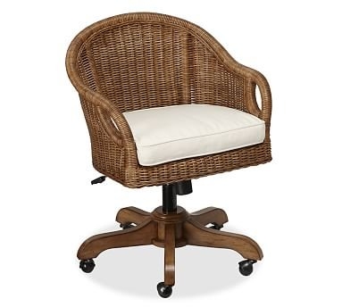 Wingate Rattan Swivel Desk Chair, Pecan stain &amp; Cushion - Image 1