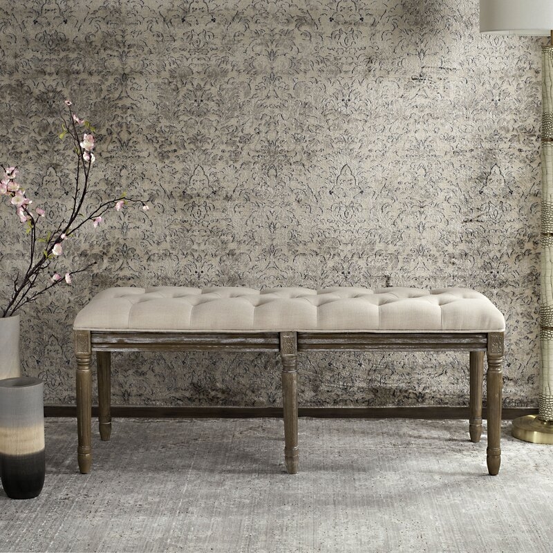 Beige; Gray Fleur Upholstered Bench - Image 1
