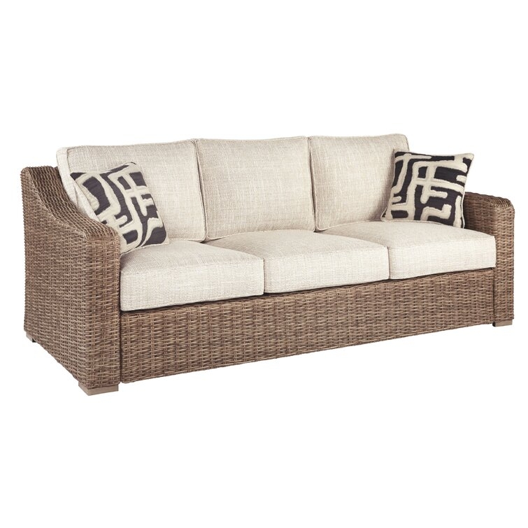 Danny 82.75" Wide Wicker Patio Sofa with Cushions - Image 2