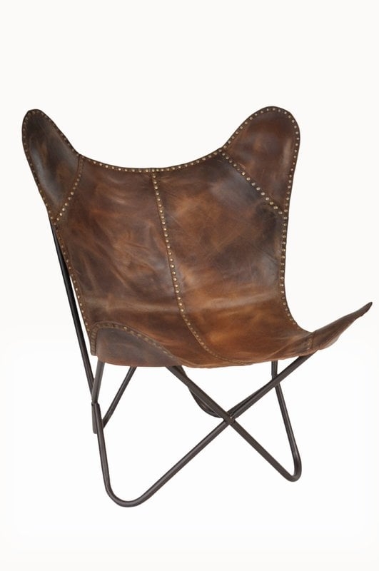 Safari Leather Riveted Butterfly Lounge Chair - Image 0