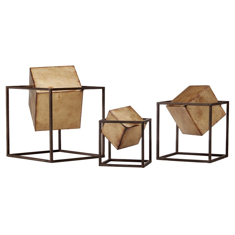 3 Piece Gold Cube Sculpture Set - Image 0