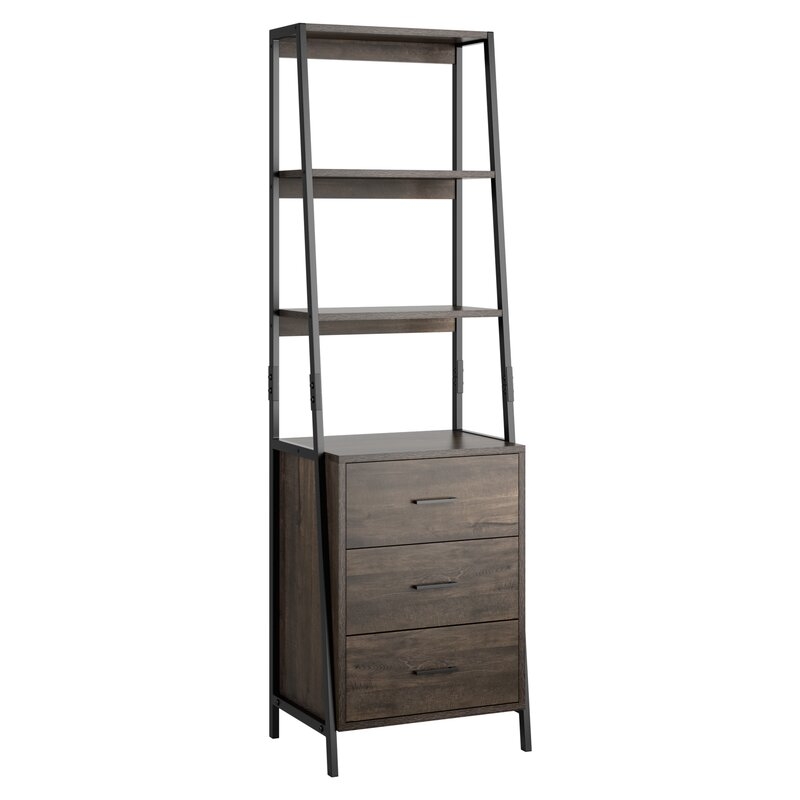 Stansbury 68.9" H x 20.1" W Iron Ladder Bookcase With Bins - Image 0