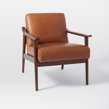 Midcentury Show Wood Leather Chair, Nero/Pecan, Set of 2 - Image 5