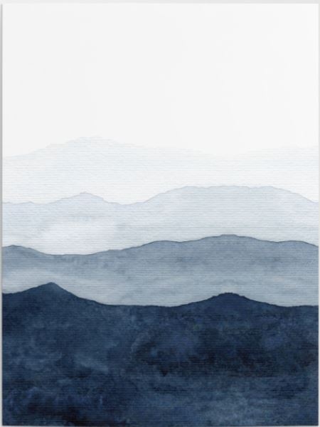 Indigo Abstract Watercolor Mountains Canvas Print - 18" x 24" - Image 0