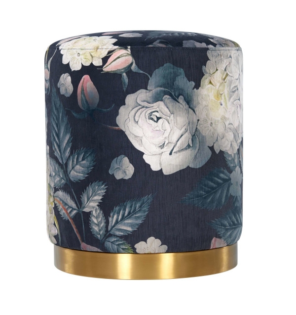 Opal Floral Velvet Ottoman with Gold Base - Image 0