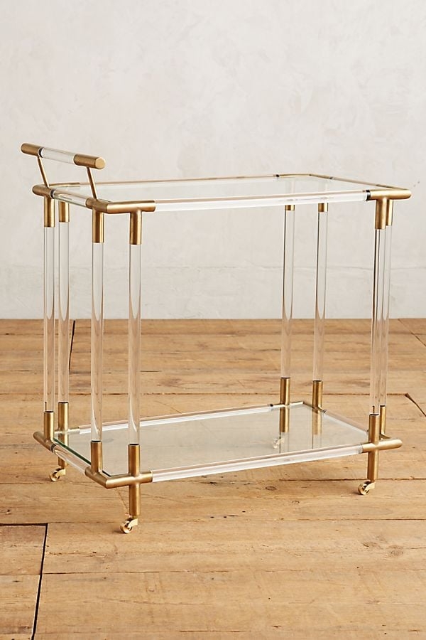 Oscarine Lucite Bar Cart By Anthropologie in Gold - Image 0