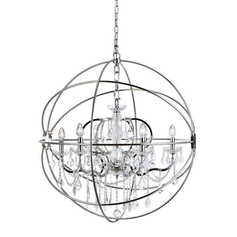 Svante 6 - Light Candle Style Globe Chandelier with Crystal Accents - Image 0