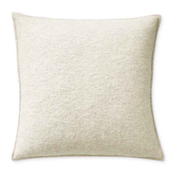 Italian Boiled Wool Solid Pillow Cover, 22" x 22", Ivory - Image 0