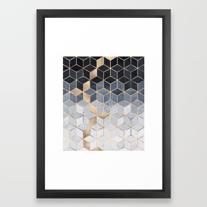 Soft Blue Gradient Cubes Framed Art Print - Image 0
