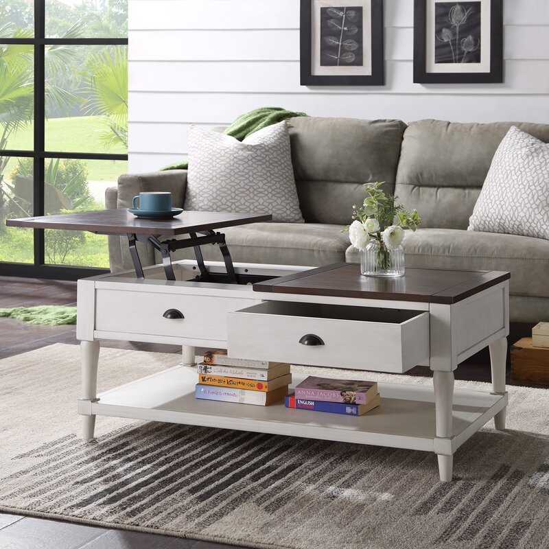 Sisk Lift Top Coffee Table with Storage-Antique White - Image 3
