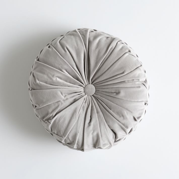 Velvet Pleated Round Pillow, O/S, Light Gray - Image 0