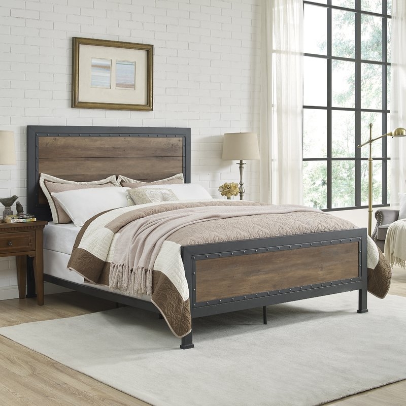 Berta Industrial Queen Bed, Rustic Oak - Image 3