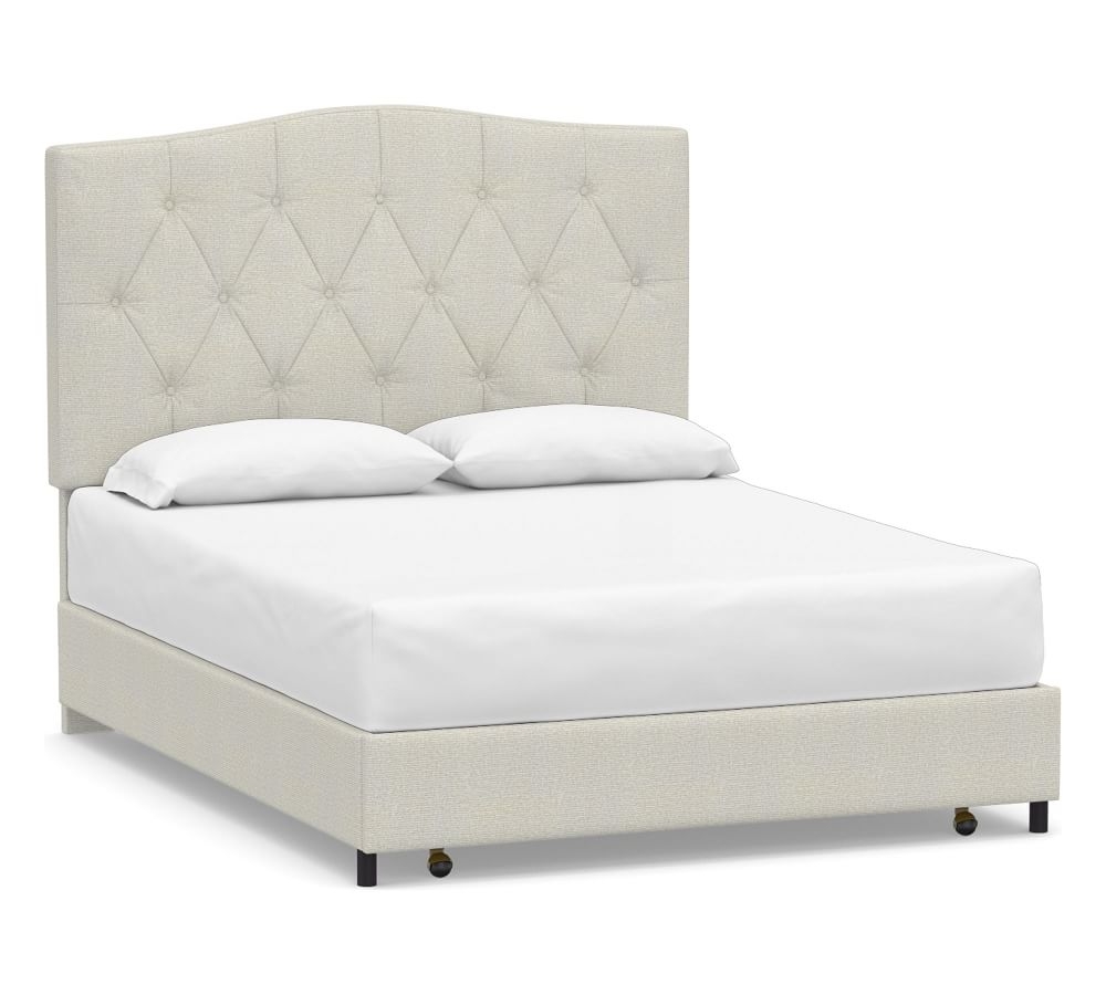 Elliot Curved Upholstered Headboard with Footboard Storage Platform Bed, Queen, Performance Heathered Basketweave Dove - Image 0