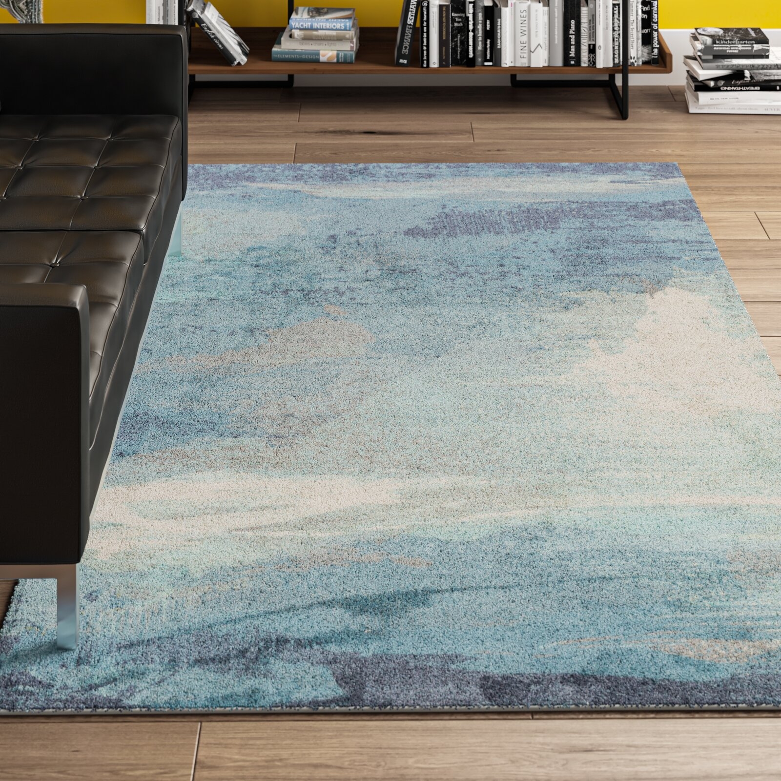 Abstract Blue/Cream Area Rug - Image 1