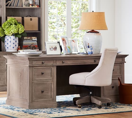 Livingston 75" Executive Desk with Drawers, Gray Wash - Image 1