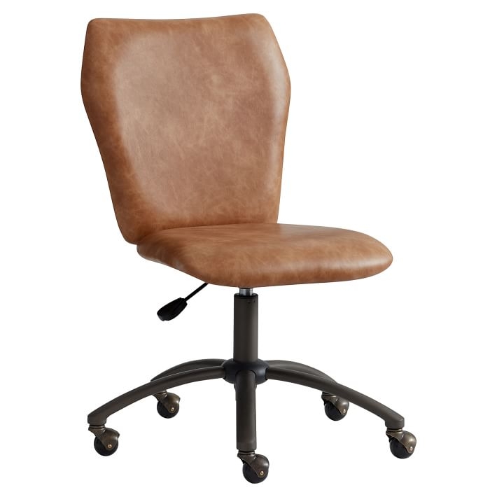 Cognac Faux-Leather Airgo Desk Chair, Armless - Image 0