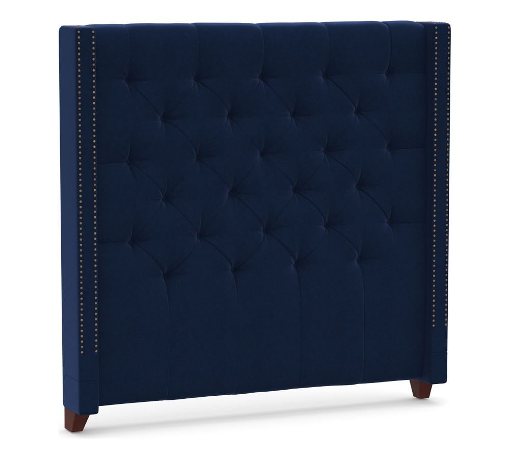 Harper Tufted Upholstered Tall Headboard 65"h, with Bronze Nailheads, King, Twill Cadet Navy - Image 0