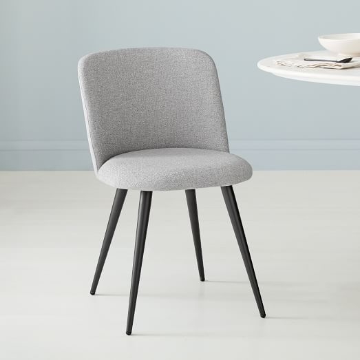 Lila Dining Chair, Chenille Tweed, Feather Gray, Black Set of Two - Image 3