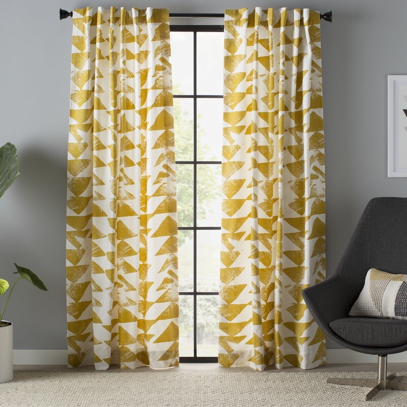 Fey Spray Printed Cotton Twill Geometric Rod Pocket Single Curtain Panel, Yellow, 50x96 - Image 0