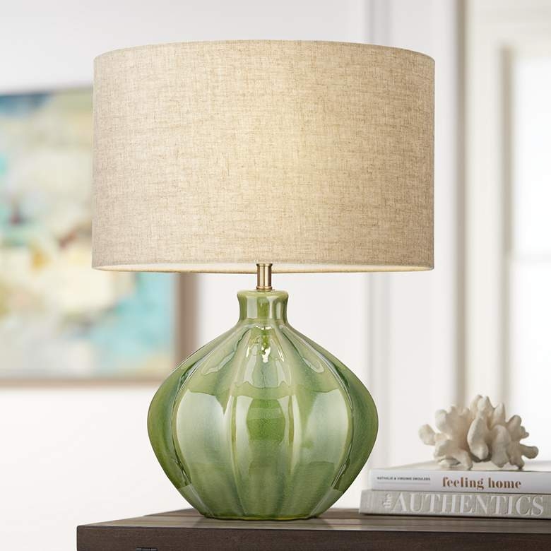 360 Lighting Gordy 20 1/2" Mid-Century Modern Green Ceramic Table Lamp - Image 1