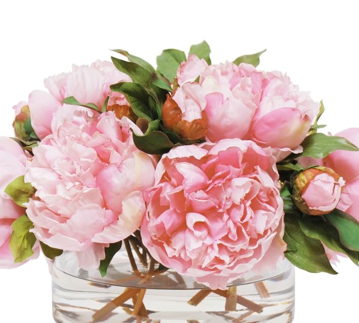 Faux Peonies in Open Cylinder Vase - Image 1