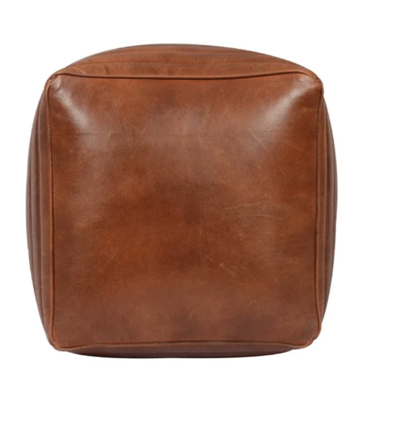 Andrade 15.75" Genuine Leather Square Pouf Ottoman - Image 2