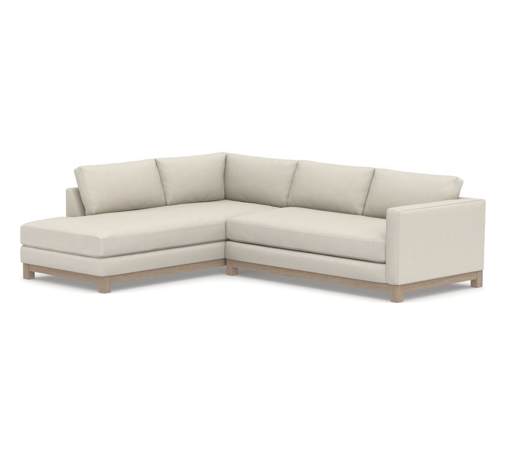 Jake Upholstered RT SFA RTN BMPR Sectional 2x1, Bench Cushion, with Wood Legs, Polyester Wrapped Cushions, Sunbrella(R) Performance Boss Herringbone Pebble - Image 1
