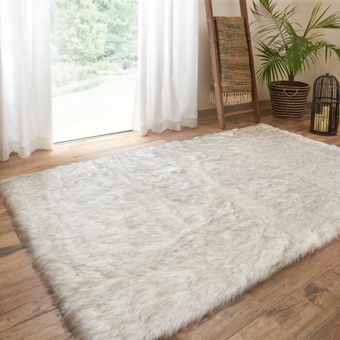 Ashleigh Faux Fur Ivory/Grey Area Rug (Small) - Image 1